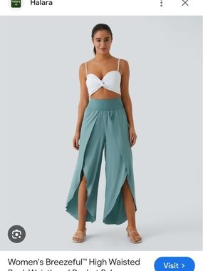 HALARA Wide-Leg Plazo Pants in Seafoam Green